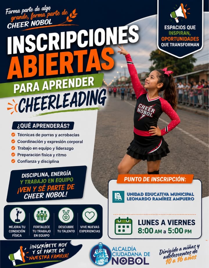 Inscripciones abiertas para el equipo Cheer Nobol en el Consejo Cantonal