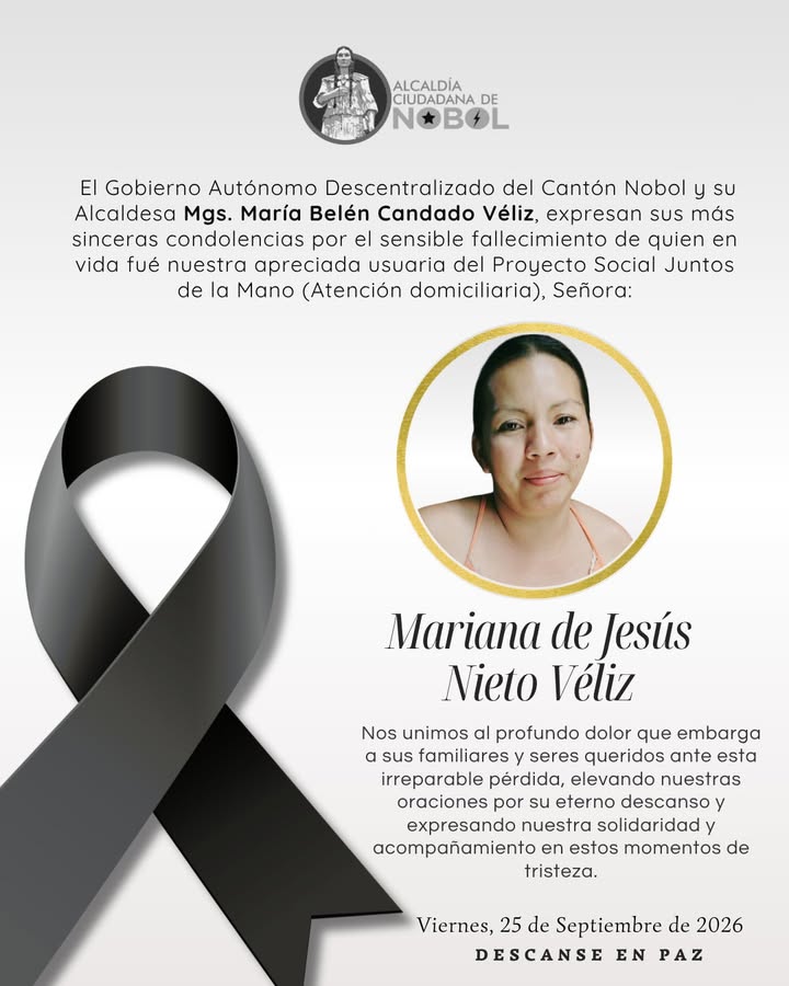 La alcaldesa de Nobol lamenta el fallecimiento de Mariana Nieto