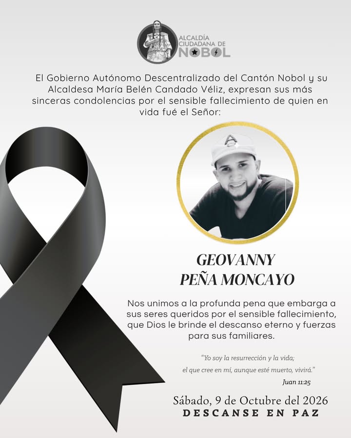 Nobel lamenta el fallecimiento de Geovanny Peña Mocayo