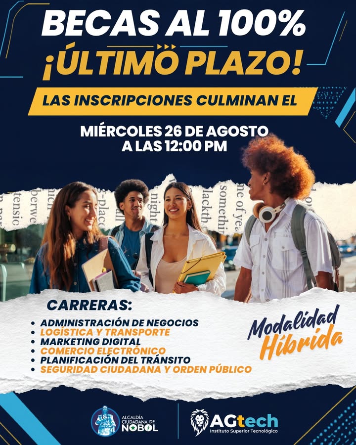 Últimos días para inscribirse en becas universitarias del 100% en Nobol