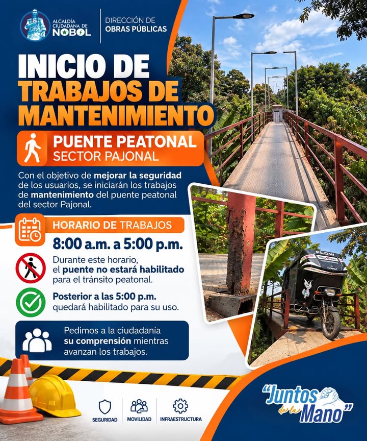 Cierre parcial del puente peatonal de Pajonal por obras de mantenimiento