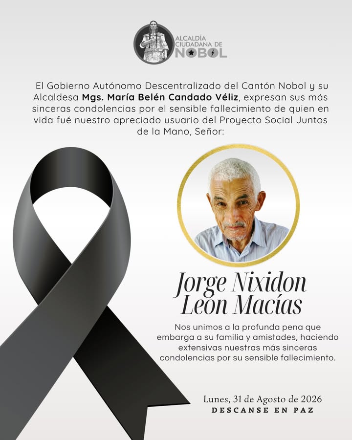 GAD Nobol emite nota de condolencia por fallecimiento de Jorge León