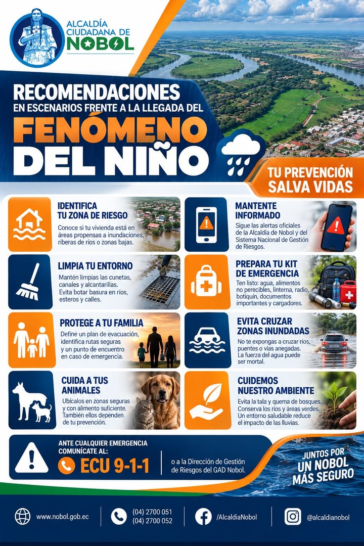 Alcaldía de Nobol alerta sobre lluvias intensas y recomienda preparación ante el Fenómeno del Niño