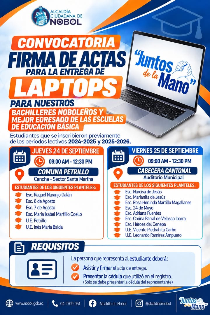 Alcaldía de Nobol entrega laptops a estudiantes el jueves y viernes