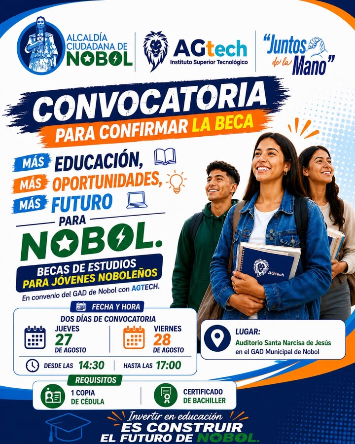 GAD Nobol abre plazo para confirmar becas educativas con AGtech
