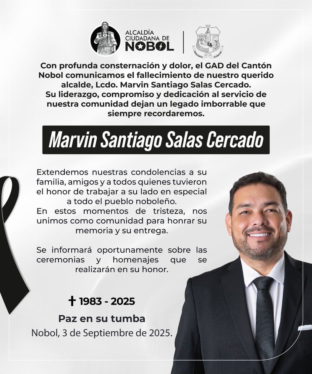 Fallece Marvin Santiago, alcalde de Nobol, en septiembre de 2025
